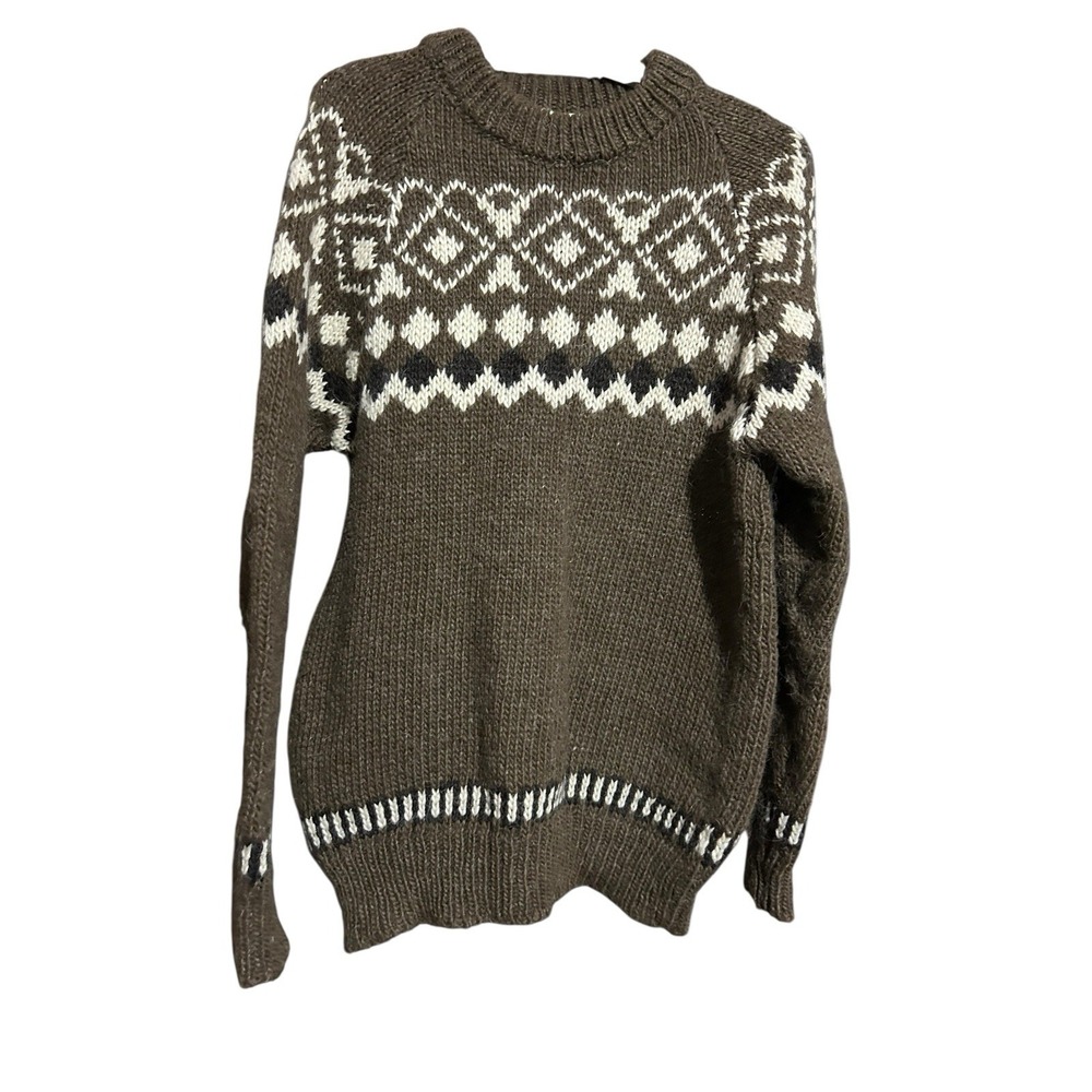 Gaeltarra Vintage Ireland Wool Sweater Mens XL 44 Brown Fair Isle Knit Pullover